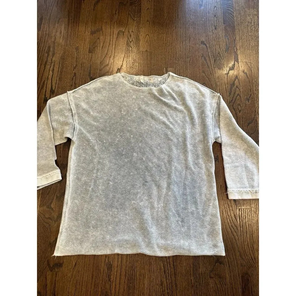 Free People Sweater Small Womens Gray Textured Long Sleeve Reversible 1484